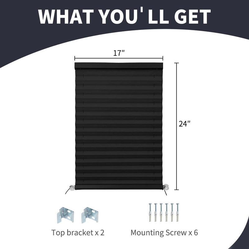 LUCKUP RV Blinds for Camper Window Blackout RV Shades Curtains 17" W x 24" L w/Aluminum Foil, RV Pleated Shades for Travel Trailer Window, Black - Image 2